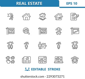 Real Estate Icons. Home, House, Building, Realtor, Family. Professional, 32x32 pixel perfect vector icon. Editable Stroke