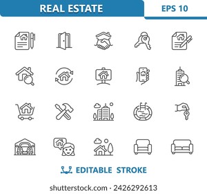 Real Estate Icons. Home, House, Realtor, Real Estate Agent. Professional, 32x32 pixel perfect vector icon. Editable Stroke