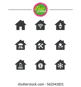 Real estate icons. Home, maternity hospital and wifi internet signs. Restaurant, service and air conditioning symbols. Classic simple flat icons. Vector