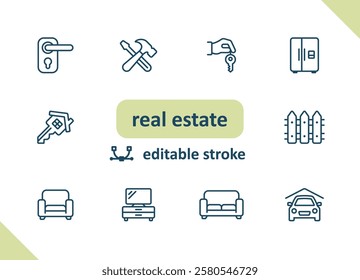 Real estate icons. House, buildings, home vector icon set