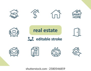 Real estate icons. House, buildings, home vector icon set