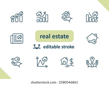 Real estate icons. House, buildings, home vector icon set