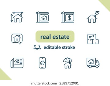 Real estate icons. House, buildings, home vector icon set