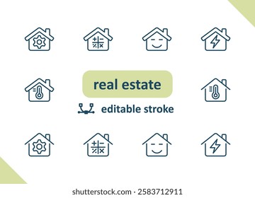 Real estate icons. House, buildings, home vector icon set
