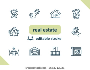 Real estate icons. House, buildings, home vector icon set