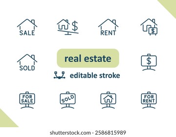Real estate icons. House, buildings, home vector icon set