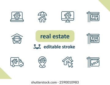 Real estate icons. House, buildings, home vector icon set