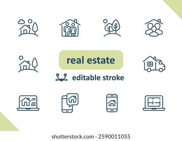 Real estate icons. House, buildings, home vector icon set