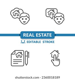 Real Estate Icons. House, Home, Realtor, Contract, Lease, Finger, Hand Icon. Professional, 32x32 pixel perfect vector icon. Editable Stroke