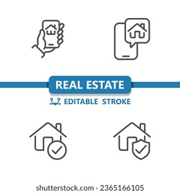 Real Estate Icons. House, Home, Hand, Smartphone, Insurance, Security Icon. Professional, 32x32 pixel perfect vector icon. Editable Stroke