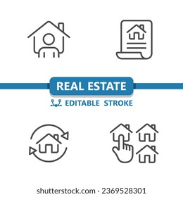 Real Estate Icons. House, Home, Realtor, Contract, Lease, House Flipping, Finger Icon. Professional, 32x32 pixel perfect vector icon. Editable Stroke