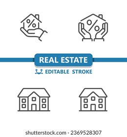 Real Estate Icons. House, Home, Hand, Percent, Mortgage, Mansion Icon. Professional, 32x32 pixel perfect vector icon. Editable Stroke