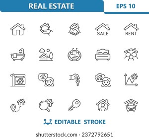 Real Estate Icons. House, Home, Buildings. Professional, 32x32 pixel perfect vector icon. Editable Stroke