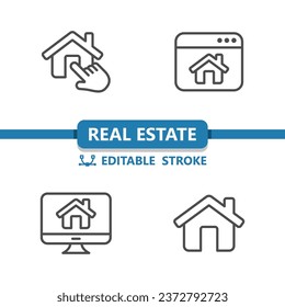 Real Estate Icons. House, Home, Finger, Hand, Website, Computer Icon. Professional, 32x32 pixel perfect vector icon. Editable Stroke