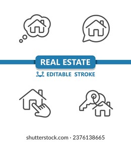 Real Estate Icons. House, Home, Thinking, Talking, Finger, Thought Bubble, Chat, Key Icon. Professional, 32x32 pixel perfect vector icon. Editable Stroke