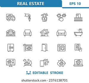 Real Estate Icons. House, Home, Buildings. Professional, 32x32 pixel perfect vector icon. Editable Stroke