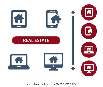 Real estate icons. House, home, smart home, smarthome, tablet, smartphone, laptop, computer icon. Professional, 32x32 pixel perfect vector icon.