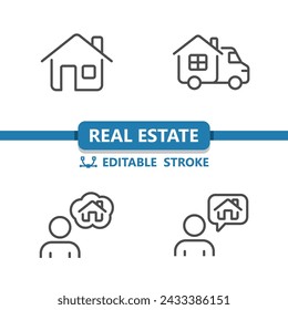 Real Estate Icons. House, Home, Moving Van, Realtor Icon. Professional, 32x32 pixel perfect vector icon. Editable Stroke