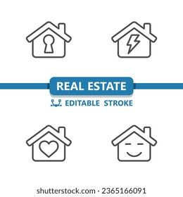 Real Estate Icons. House, Houses, Building, Keyhole, Electricity, Dream Home Icon. Professional, 32x32 pixel perfect vector icon. Editable Stroke