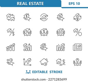 Real Estate Icons. Housing Market, House, Home. Professional, 32x32 pixel perfect vector icon. Editable Stroke