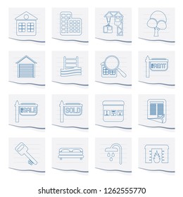 Real Estate Icons on a piece of paper - Vector Icon Set