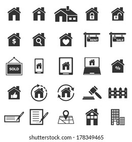 Real Estate Icons On White Background, Stock Vector