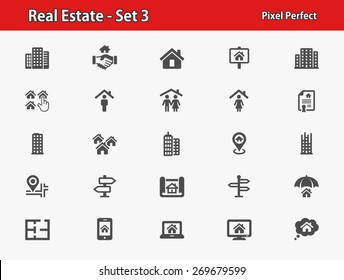 Ícones imobiliários. Ícones perfeitos de pixel profissionais otimizados para resoluções grandes e pequenas. Formato EPS 8.