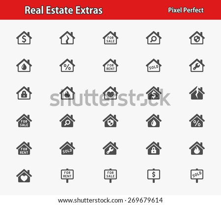 Real Estate Icons. Professional, pixel perfect icons optimized for both large and small resolutions. EPS 8 format.