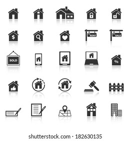 Real estate icons with reflect on white background, stock vector