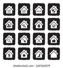 Real Estate Icons. Set 3. Grunge Black Flat Design. Vector Illustration. 