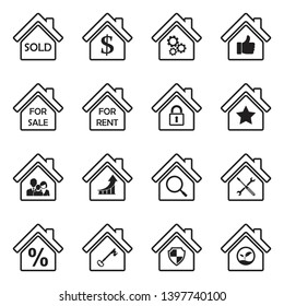 Real Estate Icons. Set 4. Black Flat Design. Vector Illustration.
