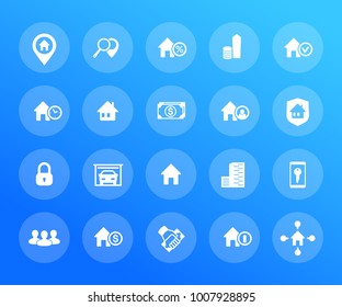 Real estate icons set, apartments, houses for rent and sale, lodging, booking