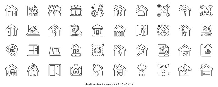 Conjunto de iconos de bienes raíces: iconos de línea editables. casa, propiedad, símbolos de estilo de contorno