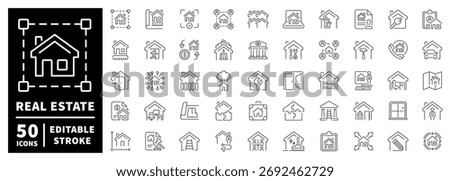 Real estate icons set: editable line icons. house, property, outline style symbols