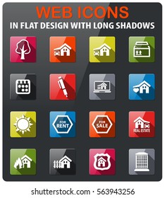 real estate icons set in flat design with long shadow
