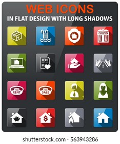 real estate icons set in flat design with long shadow