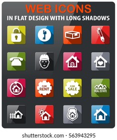 real estate icons set in flat design with long shadow