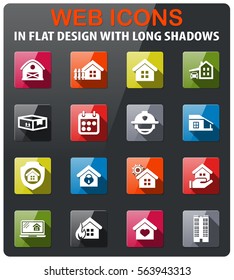 real estate icons set in flat design with long shadow