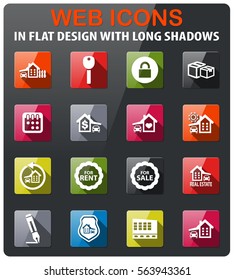 real estate icons set in flat design with long shadow
