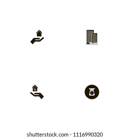 Real Estate icons set. hand house, give house, price and buildings