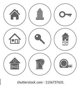 Real Estate Icons Set - House Property Sale - Apartment Rent Home Sign And Symbols