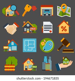 Real estate icons set of house key garage swimming pool  isolated vector illustration