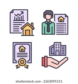 Real Estate icons set. Investment property, seller property, certificate, mortgage. Perfect for website mobile app, app icons, presentation, illustration and any other projects