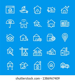 Real estate icons set - Line art on a blue background