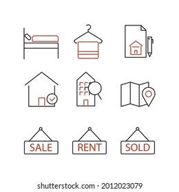 Icons für Immobilien gesetzt. Symbol für das Immobilienpaket, Vektorelemente für Infografik-Web