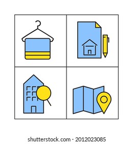 Iconos inmobiliarios establecidos. Símbolo de paquete inmobiliario elementos vectoriales para web infográfica