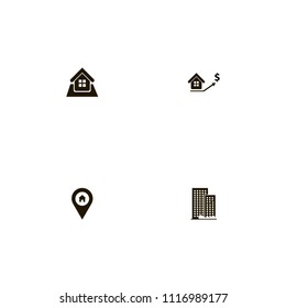 Real Estate icons set. price growth, skyscraper, house and home