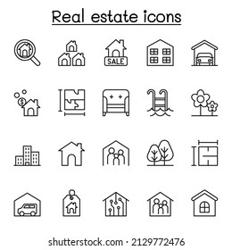 Real estate icons set in thin line style