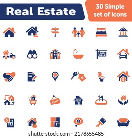 Zeichensatz für Immobilien, Vektorlogos und Symbole für Immobilien, einschließlich Immobilien, Hypotheken, Wohnungen, Mieten, Gebäude, Symbole für Wohnungen, Set für Immobilien-Symbole