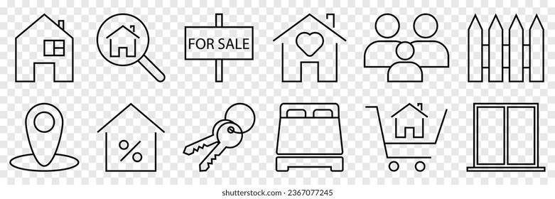 Real estate icons set. Vector illustration isolated on transparent background
